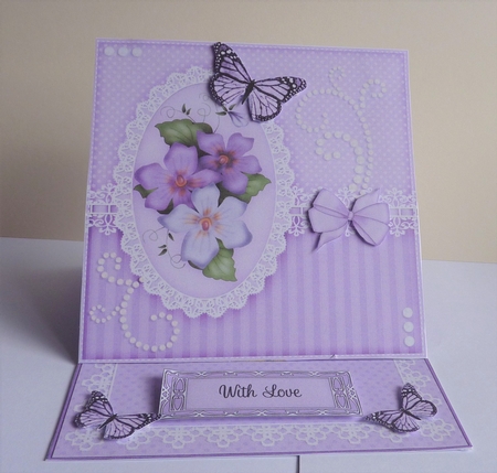 3D Easel Card Mini Kit - A Touch of Elegance - Pretty Violas, Lace, Butterflies & Pearls by Anne Jackson