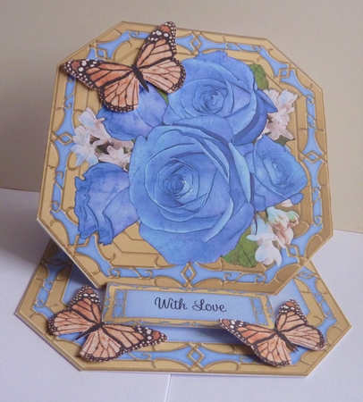3D Easel Card Mini Kit - Butterfly & Flowers on Octagonal Gold Frame by Anne Jackson