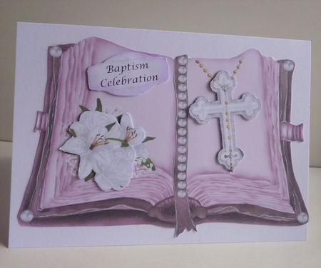 Open book in pink with white flowers - Christening by Anne Jackson