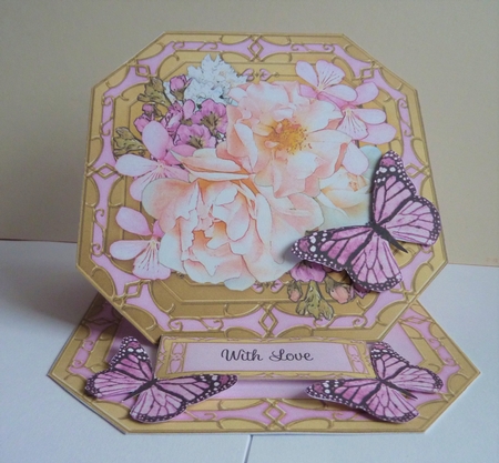  3D Easel Card Mini Kit - Butterfly & Flowers on Octagonal Gold Frame by Anne Jackson