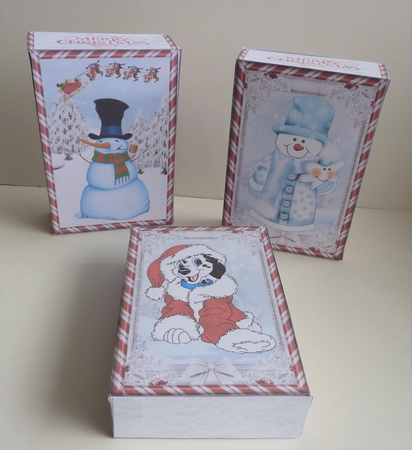 10 Snowman Soup Boxes, Decoupage, Tags and Handles by Anne Jackson