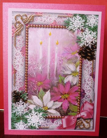 Pink Poinsettia Snow One Edge Scallop Bottom 7x5inch Stacker by Anne Jackson