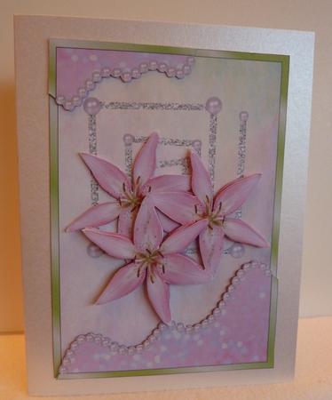 Lilies & Pearls-card Front with Stacker & Decoupage by Anne Jackson
