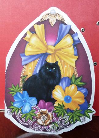 Black Cat Among the Flowers Easter Egg - Shaped Cut & Fold by Anne Jackson