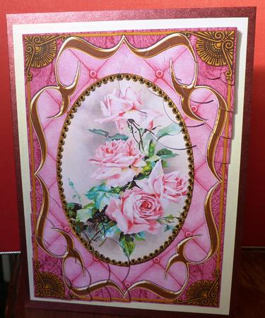 Pink Roses Bracket 7x5in Duo Scallop Corner Stacker by Anne Jackson