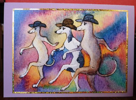 A4 Line Dancing Greyhound Dogs by Anne Jackson