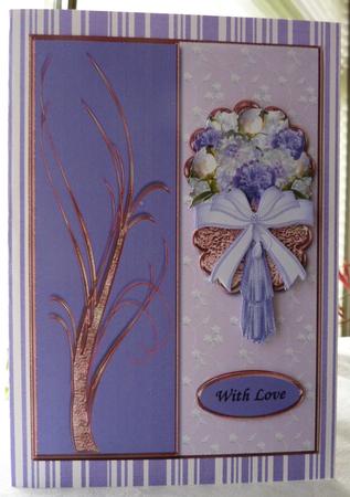 Lilac Peony Roses on a Golden Scallop by Anne Jackson