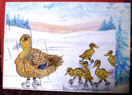 Duck Family Ice Skating Wavy Corner Stacker Topper by Anne Jackson