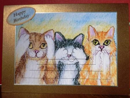 Three Wise Moggies Hear, See, Speak No Evil Stacker Topper by Anne Jackson