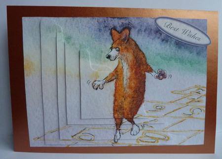 Corgi Dog Playing Hopscotch Wavy Corner Stacker Topper by Anne Jackson