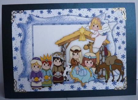 Christmas Nativity Scene, in Ornate Frame A4 by Anne Jackson