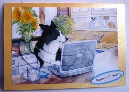 Border Collie Dog Working on Computer Oval Pyramid by Anne Jackson