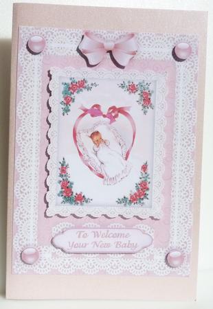 To Welcome Your New Baby Girl 'n Lace A4 Card Front by Anne Jackson