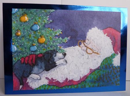 Santa and a Little Helper Taking a Break Wavy Corner Stacker by Anne Jackson