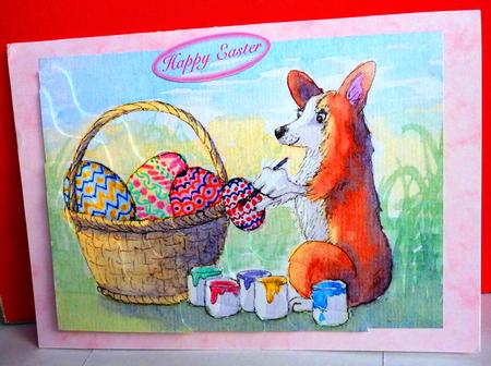 Corgi Dog Painting Easter Eggs Wavy Corner Stacker Topper by Anne Jackson