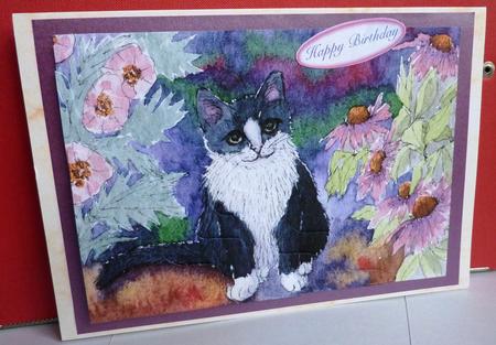 Black & White Tuxedo Cat in the Garden Wavy Corner Stacker by Anne Jackson