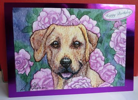Labrador Retriever in the Flower Bed - Wavy Corner Stacker by Anne Jackson