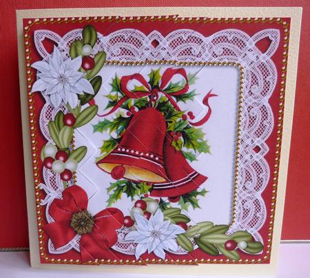 Christmas Bells Red Poinsettia 5in One Side Zig Zag Stacker by Anne Jackson