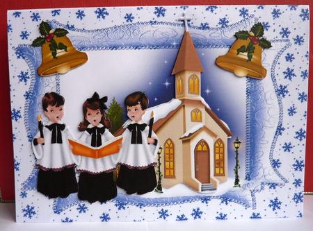 Carol Singers with Church & Gold Bells by Anne Jackson
