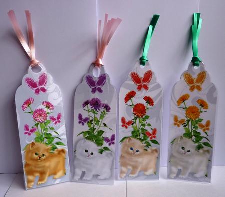 Fluffy Kittens, Flowers and Butterflies Bookmarks by Anne Jackson
