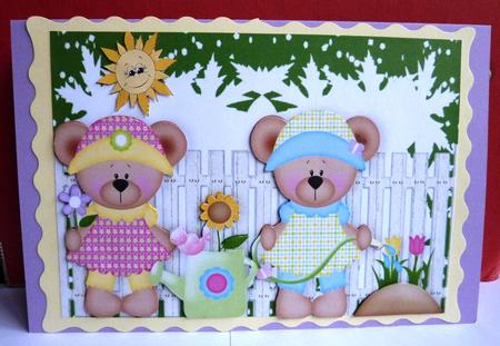 A Lovely Sunny Day Teddies in the Garden A4 by Anne Jackson