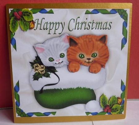 Kitties with Holly in Green Santa Hat by Anne Jackson
