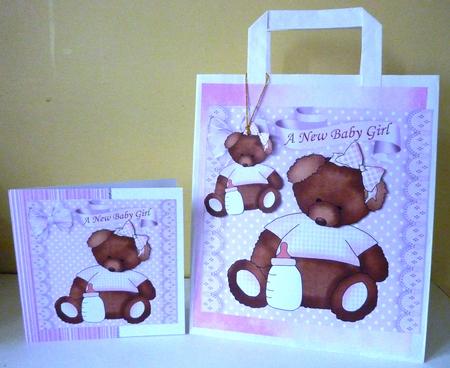 Pink Teddy for Baby Girl with Bib by Anne Jackson