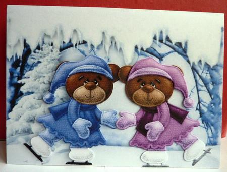 Skating Bears in Pink and Blue by Anne Jackson