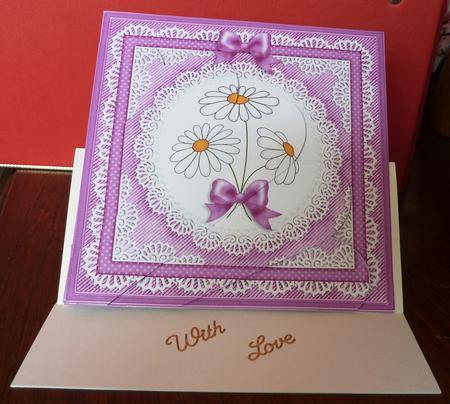 Denim and Daisies Quick Card with Fan Pyramage Topper by Anne Jackson