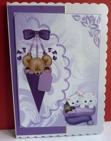 Cute Little Mouse and Kitties on Scalloped Envelope A4 by Anne Jackson