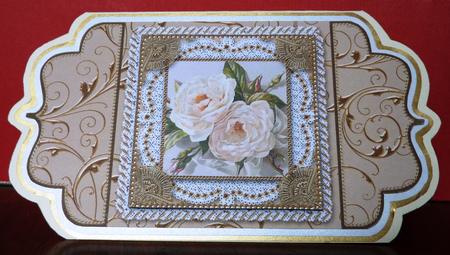 Vintage White Roses Lace Bracket Wrap Card by Anne Jackson
