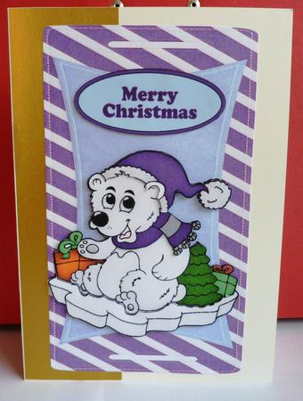 Polar Bear in Purple on Ice on a Stripe Tag by Anne Jackson