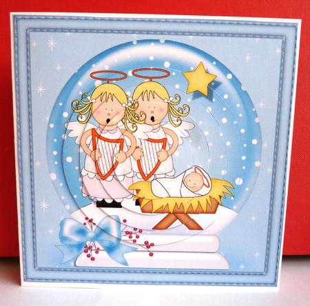 Xmas Nativity Snowglobe Angels & Crib Circle Pyramage by Anne Jackson