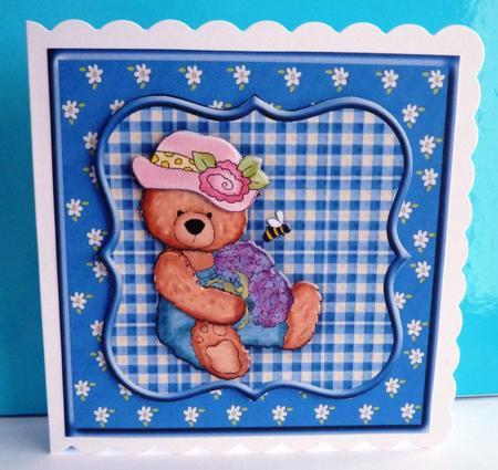 Overall Bears Square Card Topper by Anne Jackson