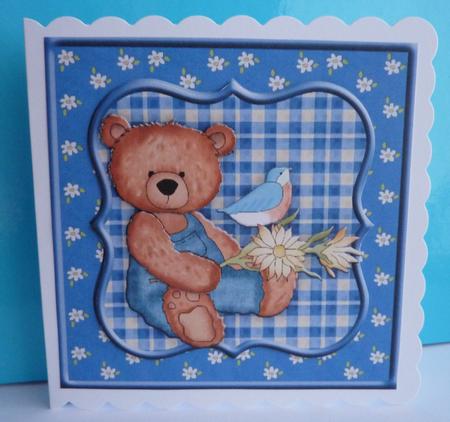Overall Bears Square Card Topper 3 by Anne Jackson