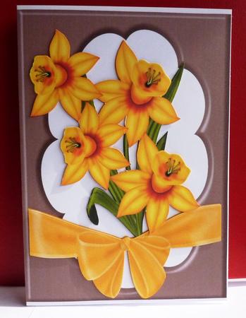 Yellow Daffodils with Yellow Chick in Chocolate Frame by Anne Jackson