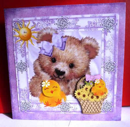 Fuzzy Bear with Basket of Daisies & Chick 8x8 by Anne Jackson