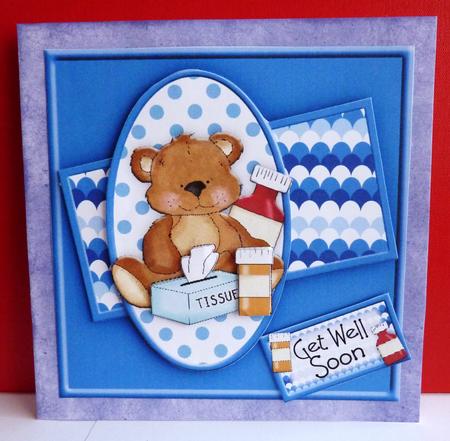 Get Well Soon Blue Teddy Square Topper by Anne Jackson