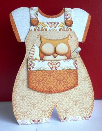 Baby Romper Shaped Card Orange Owl by Anne Jackson