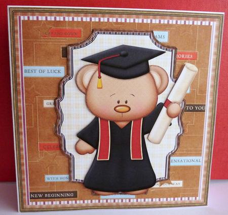 Graduation Bear Card with Decoupage by Anne Jackson