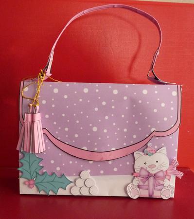 3D Xmas Cute Kitty Cat Handbag Treat or Favour Box Kit by Anne Jackson