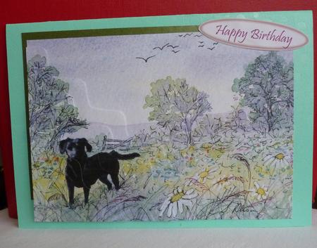 Black Labrador Dog in Meadow of Flowers Wavy Corner Stacker by Anne Jackson