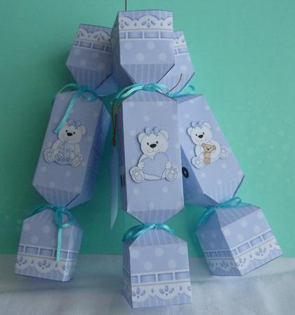 3D New Baby Boy Teddy Cracker Gift Favour Boxes by Anne Jackson