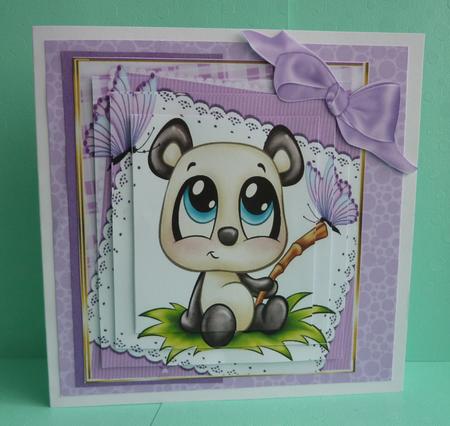 Cute Panda with Butterflies on Lace Pyramids by Anne Jackson