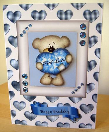 Blue Gingham Hearts Backing Paper by Anne Lawson