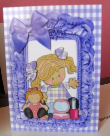 Little Makeup Girl with Rag Doll in Frill Frame A4 by Anne Lawson