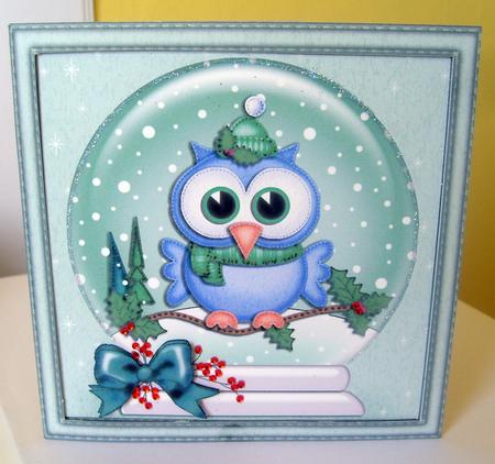 Xmas Little Hoot Snowglobe Cut and Fold Card by Anne Lawson