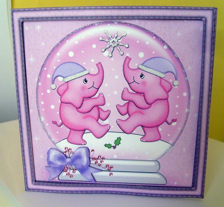 Xmas Elephants Snowglobe Cut and Fold Card by Anne Lawson