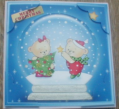 8 x 8 Robert and Rosie Snowglobe Scalloped Corner Topper by Anne Lockwood