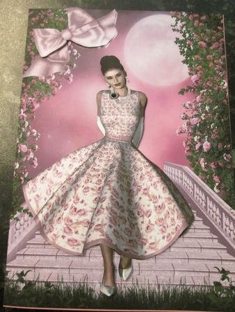 Lady with Pink Blossoms on the Steps by Anne-marie Wheeler